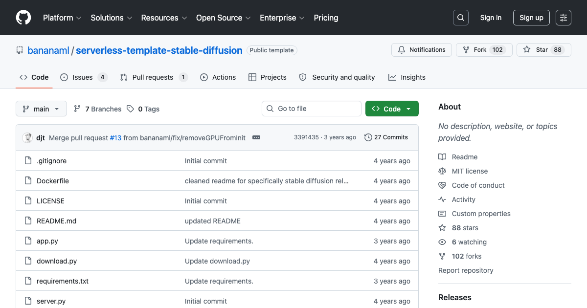 Banana Serverless Template: Stable Diffusion | Ryan Orban