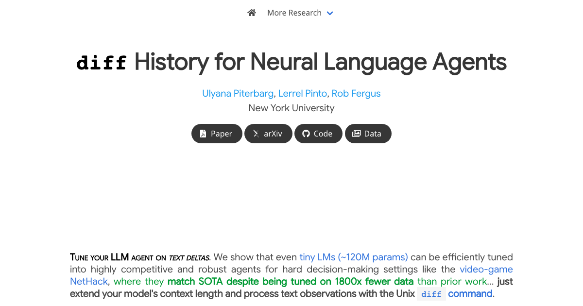 Dff Language Diff History for Neural Language Agents | Ryan Orban