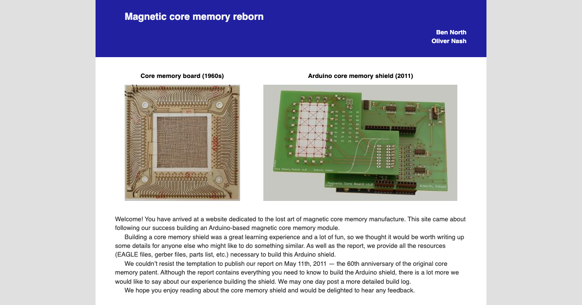 Magnetic Core Memory Reborn as an Arduino Shield | Ryan Orban