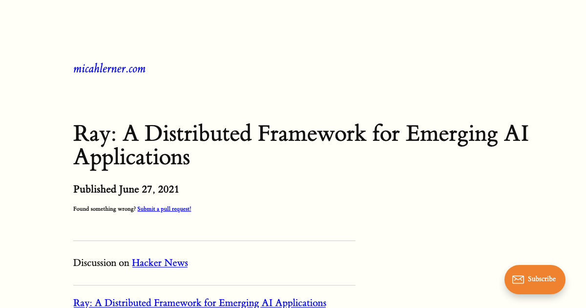 Ray: A Distributed Framework for Emerging AI Applications | Ryan Orban