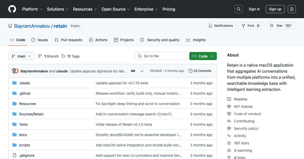 Retain: unified AI conversation knowledge base for macOS | Ryan Orban